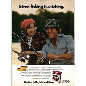 1981 Dupont Stren Fishing Line Vintage Print Ad Couple Fish Lake Nature Wall Art
